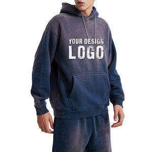 Sweat-shirt ample pour homme, style vintage, délavé, dégradé de couleurs, logo personnalisé, épaules tombantes, lourd, surdimensionné - Product Image 1