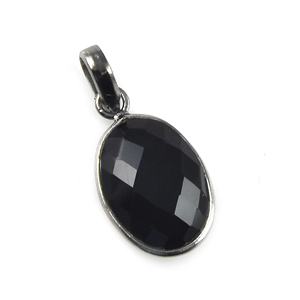 Pendentif unisexe en argent sterling 925 plaqué argent avec onyx noir naturel ovale 13x18mm serti clos, cadeau idéal - Product Image 5