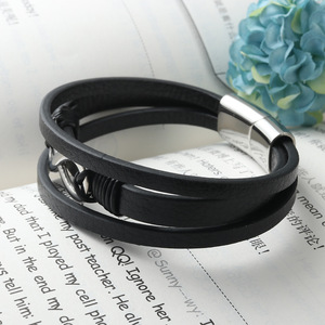 yunnique Titanium Steel Number 8 Leather <b>Bracelet</b> Black Magnetic Clasp Fashion Jewelry - Product Image 2