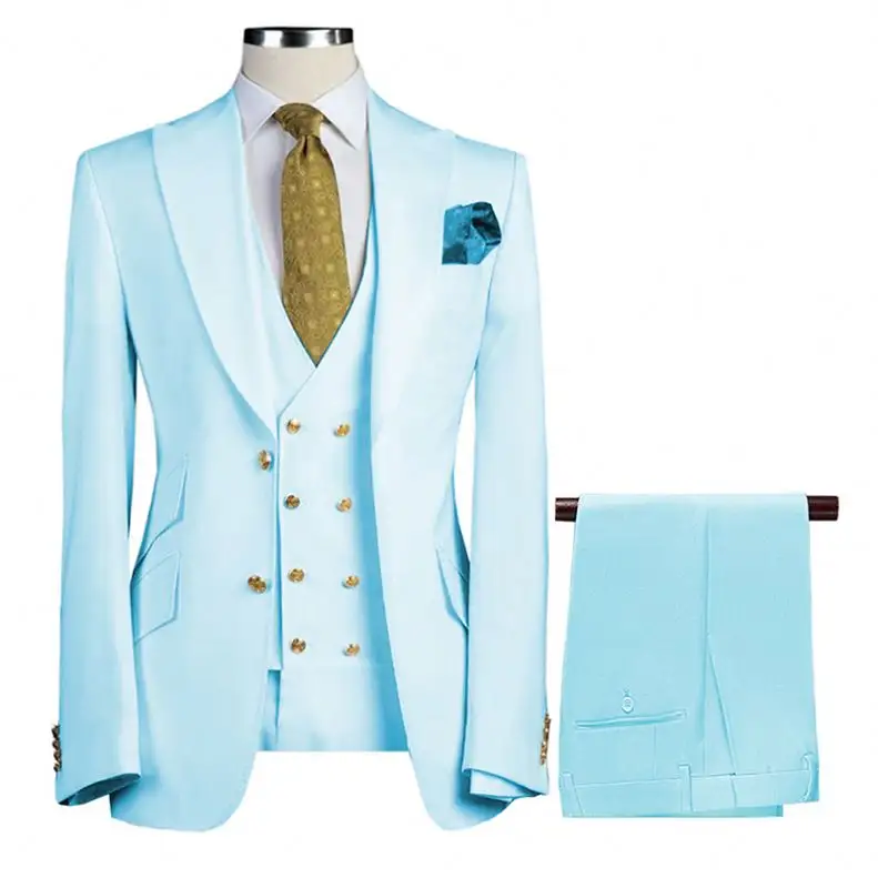 Men's Suits & Blazer Vest Suit Business Best Man 3 Pieces Light Blue Suit Groom Prom Groomsmen Blazer For Wedding