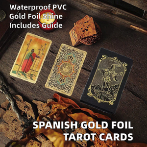 Hanshin Wholesale Spanish Gold Foil Tarot 12*7cm Waterproof PVC Playing Board Game Cards with Guidebook Gift - Product Image 2