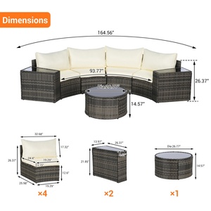 Ensemble de mobilier de patio modulable rond 7 pièces, <span class=keywords><strong>table</strong></span> basse demi-lune en rotin tressé et verre, canapé d'extérieur résistant aux intempéries pour jardin - Product Image 6