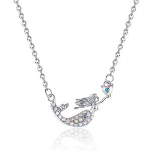 Temu Sirena Colgante Collar �C Gradiente Diamante Océano Princesa Diseño, Cadena de Bambú de Oro - Product Image 2