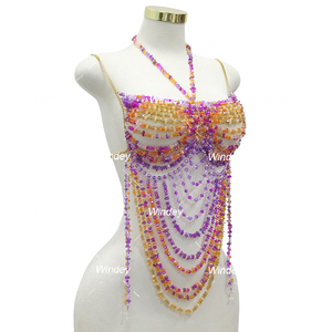 Nouvelle discothèque Party Club plage personnalisé chaud Sexy <span class=keywords><strong>perles</strong></span> femmes perlé haut court cristal gilet carnaval soutien-gorge - Product Image 5