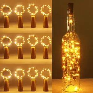 Corda de luzes de rolha para garrafa de vinho, 20 leds, fio de cobre para festa, natal, diy, decoração interna/externa, feriados