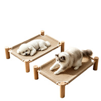Lit pour chat et chien en bois massif, avec griffoir durable en sisal tressé, surélevé, respirant, tapis rafraîchissant toutes saisons, entièrement amovible