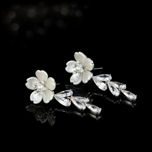Flower <b>Stud</b> <b>Earrings</b> With Crystal Tassels 925 Silver Wedding Jewelry For Women - Product Image 1