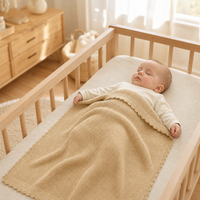 Couverture tricotée pour bébé, texture gaufrée, beige camel, bord festonné, pour nouveau-né, livraison directe