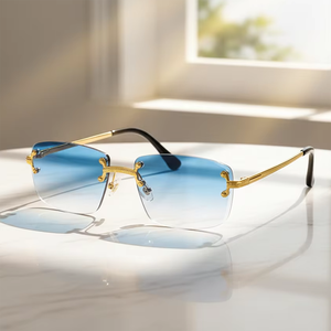 <span class=keywords><strong>Lunettes</strong></span> <span class=keywords><strong>de</strong></span> <span class=keywords><strong>Soleil</strong></span> Unisexe HBK Sans Monture Marque <span class=keywords><strong>de</strong></span> Luxe Carrées Designer Monture en Alliage Doré <span class=keywords><strong>Verres</strong></span> Diamant Taillé UV400 Colorées - Product Image 1