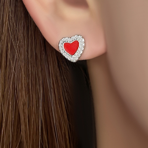 Boucles d'oreilles clous cœur personnalisées en émail de différentes couleurs, bordure micro-pavée de zircon, boucles d'oreilles cœur en émail rouge, bijoux de mode pour femmes - Product Image 2