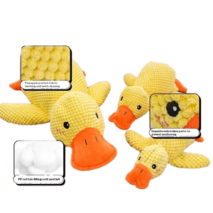 Grandi giocattoli da masticare per cani di peluche di anatra gialla resistenti al suono e resistenti ai morsi efficaci per alleviare la noia dal drenaggio energetico per l'oro - Product Image 3