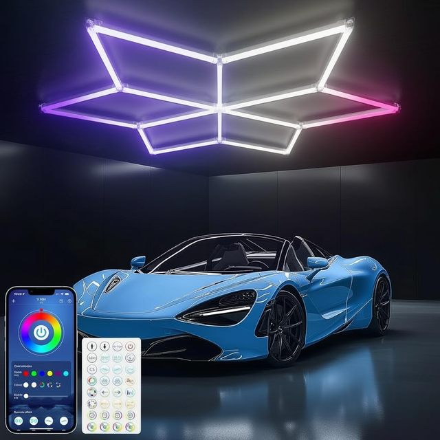 Hexagon RGB Garage Lights Multicolor LED Lights with Music Sync Dimmable & Speed Control for Gaming Rooms