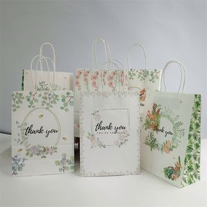 KUAIMA 22*11*27cm Custom Design <b>White</b> Floral Kraft Thank You Gift <b>Bags</b> Packaging <b>Bags</b> for <b>Small</b> Business - Product Image 4