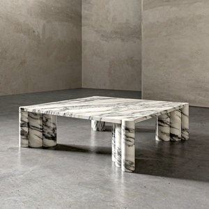 Eco Friendly Arabescato bianco marmo quadrato tavolino da caffè levigato finitura naturale mobili sostenibili - Product Image 4