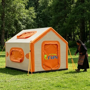 Grande tente gonflable quatre saisons à une chambre, en toile Oxford imperméable et coton aérien, pour camping et glamping, couleur kaki - Product Image 1