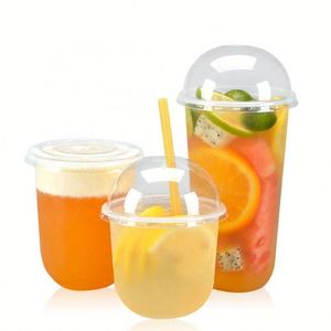 Vasos Desechables de Plástico Transparente o Impresos en Forma de U de 12 oz, 16 oz y 24 oz para Bebidas, Té Boba, Café, Jugos, con Tapas - Product Image 1