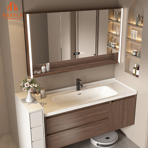 ชุดโต๊ะเครื่องแป้งในห้องน้ำอลูมิเนียมกันน้ำพร้อมอ่างล้างหน้าเซรามิก-100% กันสนิมน้ำหนักเบาแต่แข็งแรงดีไซน์ทันสมัย - Product Image 5