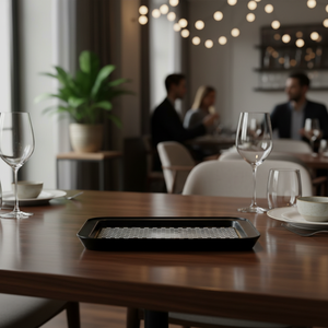 Kontensan EF169G8 310x430mm Elegante tablero de ajedrez Metal Rectangular Bandeja para servir Madera Acero con nácar para exhibición - Product Image 3