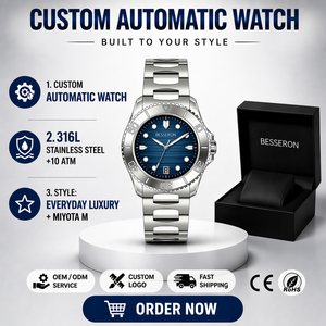 Relojes Mecánicos de Pulsera de Acero Inoxidable Luminosos Personalizados, Reloj de Pulsera Plateado con Fecha Automática, Esfera Azul Analógica, Relojes de Moda Populares para Hombre - Product Image 1