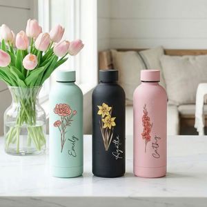 Bouteille d'eau avec fleur de naissance, gobelet isotherme personnalisé avec nom, cadeaux de mariage pour demoiselles d'honneur, cadeau d'anniversaire pour sœur - Product Image 3