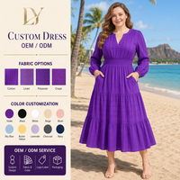 Robe longue décontractée à col en V et manches longues, sur mesure, grande taille, vente en gros