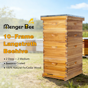 Kit complet de ruche Langstroth 10 cadres, 2 boîtes profondes + 2 boîtes moyennes, en bois de cèdre enduit de cire d'abeille, avec cadres - Product Image 1