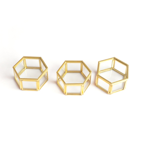 Hexagonal Brass Glass <strong>Proposal</strong> <strong>Ring</strong> Holder Bearer <strong>Box</strong> for Wedding Ceremony Gold Personalized Flower Trinket Jewelry Display Case - Product Image 4