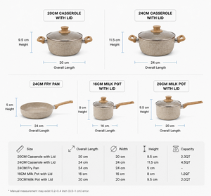 Juego de 9 utensilios de cocina antiadherentes de granito, ollas y sartenes de aluminio con asas de imitación madera y tapas de vidrio - Product Image 4