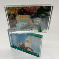 Cadre photo en acrylique 3D flottant avec arbre de Noël et bonhomme de neige, design liquide personnalisé avec paillettes, cadeau de Noël personnalisable avec Père Noël