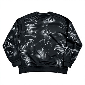 Sweat-shirt à col rond pour homme, noir, tie-dye, impression par sublimation, tissu French Terry, décontracté, pour l'automne, 100% polyester, tricoté, manches longues - Product Image 1
