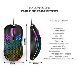 Nuevo Mouse Gamer D110 2026 con Retroiluminación RGB, Cableado, Sensor Óptico Ajustable de 7200DPI, Diseño Ligero de Panal - Product Image 6