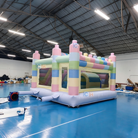 Parcours d'obstacles gonflable couleur macaron pour enfants, château gonflable avec toboggan