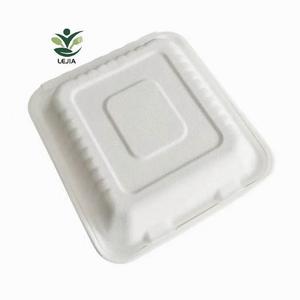 Çevre dostu 8 inç Compostable tek kullanımlık öğle yemeği kutusu biyobozunur şeker kamışı Bagasse Burger konteyner Takeaway gıda için