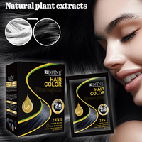 Champú para el Cabello con Color Natural 2 en 1, Tinte y Cuidado Negro, Cubre las Canas, Suave y Duradero, 30ml*10 Sobres
