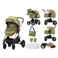 Poussette Kidilo bidirectionnelle tout-terrain 3-en-1 multifonctionnelle pliable avec amortisseur pour nouveau-né, en tissu lin pour enfants