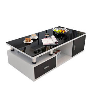 <span class=keywords><strong>Table</strong></span> <span class=keywords><strong>basse</strong></span> moderne minimaliste avec plateau en verre trempé noir et tiroir de rangement pour le salon - Product Image 1