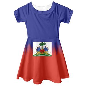 海地海地国旗休闲公主夏装婴儿小女孩o领沙滩太阳裙加4-14岁儿童学步裙 - Product Image 2