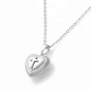 China supplier heart locket necklace with cross embossed for gifts