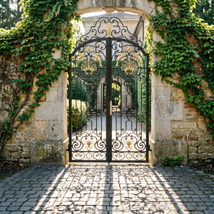 Puertas Automáticas Abatibles <span class=keywords><strong>de</strong></span> Diseño Moderno <span class=keywords><strong>para</strong></span> Jardín, Patio o Almacén, Fabricadas en China, <span class=keywords><strong>de</strong></span> Hierro Forjado y Fundido - Product Image 2