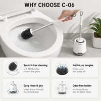 Brosse de toilette résistante à la rouille avec tête de brosse en TPR souple, support ventilé remplaçable avec couvercle, design à séchage rapide