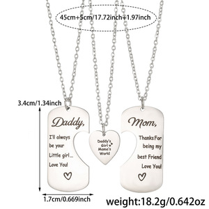 Ensemble de colliers parent-enfant en acier inoxydable, bijoux en forme de cœur pour la famille, pour un usage quotidien, unisexe - Product Image 4