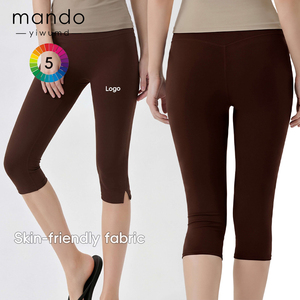 TikTok Hot Split Hem Capri Yoga <strong>Leggings</strong> for Women's Pilates Compression Long Shorts Black <strong>Dark</strong> <strong>Brown</strong> - Product Image 1
