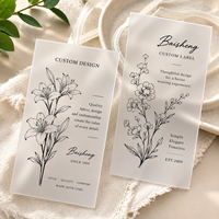 Étiquette de marque en plastique translucide imprimée en gros, surface givrée, motif floral, étiquette rectangulaire pour vêtements