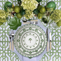 Ensemble d'assiettes en porcelaine exquis: palmier complexe et design de ligne rayonnante en vert et or
