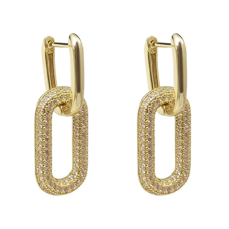 1 Pair Fashion gold geometric Oval Rectangle hoop earrings top quality mirco cz crystal earings for women luxury brand jewellery