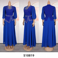 Robe longue élégante en mousseline de soie style Empire africain SJ, ornée de cristaux, pour le bureau, pour femmes musulmanes, tendance, grande taille, style vintage