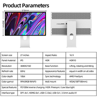 Monitor Kuycon P27G de Aleación de Aluminio Completa, Pantalla Completa 4K, para Gaming, Computadora, Panel IPS, Pantalla LED de 27 Pulgadas