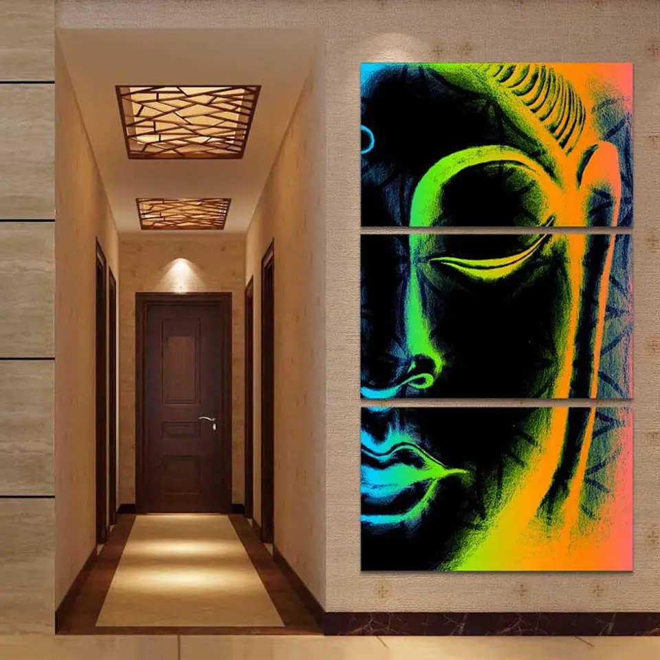 Affiches d'art mural modulaire, décoration de maison, cadre de salon, sur toile, 3 panneaux, image de bouddha abstraite, peinture moderne imprimée en HD