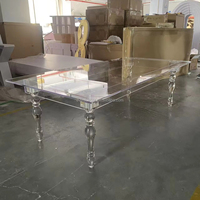 Großhandel Moderner Klarer Acryl-Esstisch in Maßanfertigung, Lucite-Kopftisch mit Geschnitzten Beinen für Hochzeiten, Hotels & Lagerveranstaltungen
