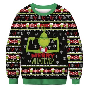 2025 New Christmas Style Monster <strong>Grinch</strong> Green-haired Monster Round-neck Hoodie Unique Warm Long-sleeved Unisex Hoodie - Product Image 2